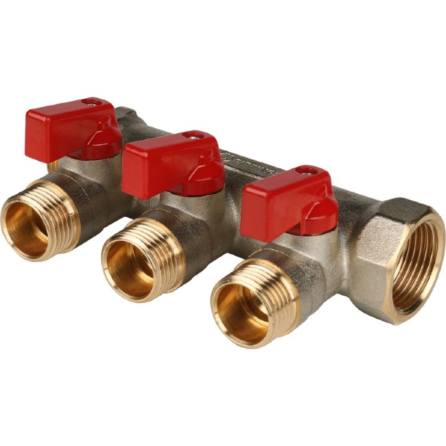 Коллектор 3 отвода с шаровыми кранами STOUT 3/4" 1/2" (красные ручки) (SMB 6200 341203) в Симферополе Коллектор 3 отвода с шаровыми кранами STOUT 3/4" 1/2" (красные ручки) (SMB 6200 341203) в Симферополе