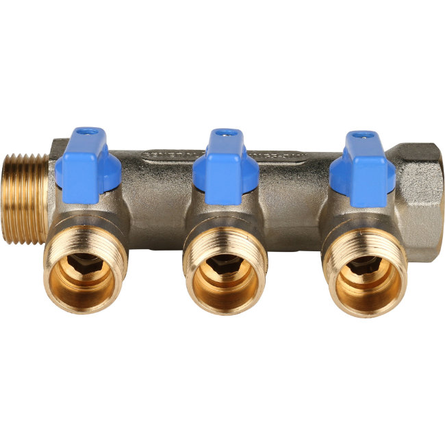 Коллектор 3 отвода с шаровыми кранами STOUT 3/4" 1/2" (синие ручки) (SMB 6201 341203) в Симферополе Коллектор 3 отвода с шаровыми кранами STOUT 3/4" 1/2" (синие ручки) (SMB 6201 341203) в Симферополе